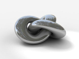 3D model  of tied torus knot in silver chrome metallic material