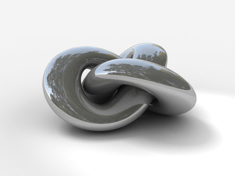 3D model  of tied torus knot in silver chrome metallic material - Powered by Adobe