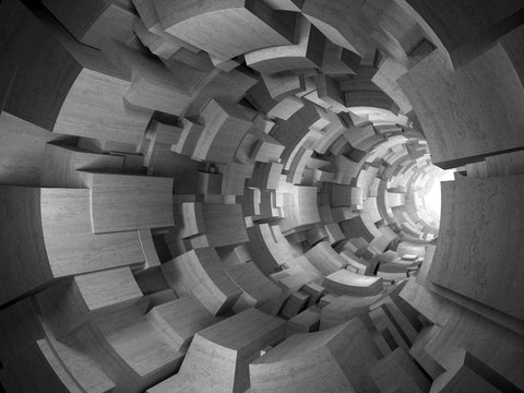3D rendering of architectural abstract, concrete blocks tunnel