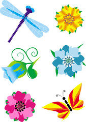 simple vector insects and flowers set