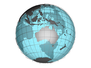 3D model of globe map showing Australian and Oceania