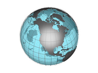 3D model of globe with North American continent