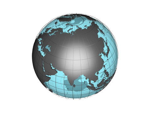 3D model of globe map showing the Asian continent