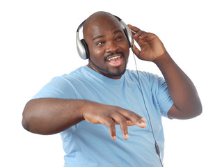 Hip young guy dancing with headphones on