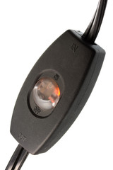 black plastic in-line electric cord switch: off-on, in-out marks