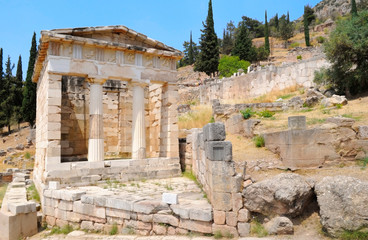 the Treasury of Athens in Delphi, Greece