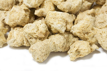 Soy meat - vegetarian food on the white background