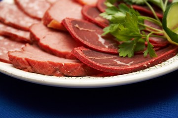 sausage and meat on the plate