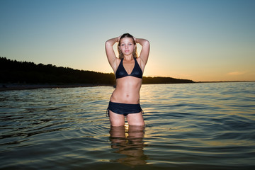 The fine girl on a decline in the sea