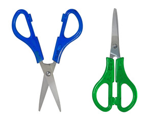 Two childrens scissors isolated on a white background