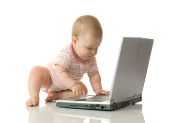 Small baby with laptop #13 isolated on white