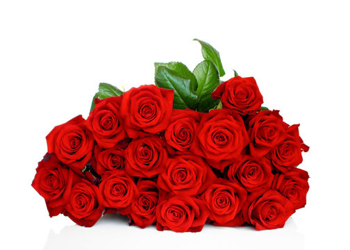 bunch of red roses isolated on white background