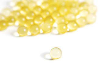 Macro of vitamins A D gel pills