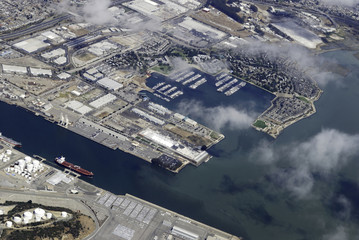 view of the Oakland harbor from the sky