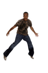young African American man leaping in air