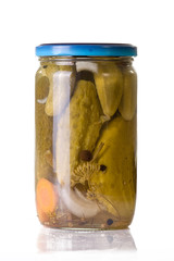 pickles in a jar izolated on white background