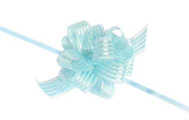 blue bow on a white background.