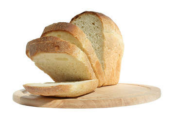 Bread on a chopping board.