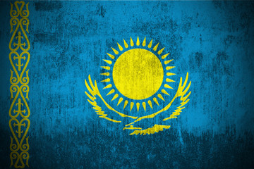 Weathered Flag Of Kazakhstan, fabric textured..