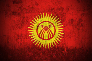 Obraz na płótnie Canvas Weathered Flag Of Kyrgyzstan, fabric textured..