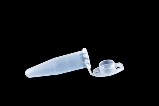 Open empty eppendorf vial isolated on black background