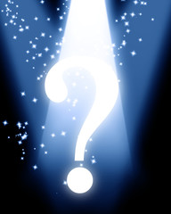 Obraz na płótnie Canvas question mark in a spotlight with some sparkles