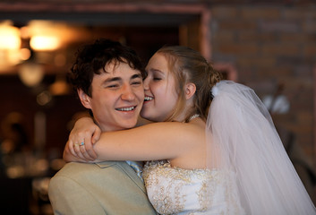 Newly married couple in the restaurant