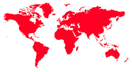 World Map red with vector path for easy Extraction