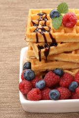 delicious waffles with fresh raspberries - food and drink