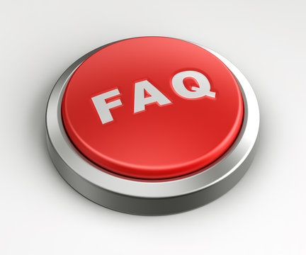 3d rendering of a red button with FAQ written on it.