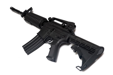 Modrn weapon. US Army M4A1 rifle. Isolated on white