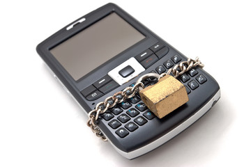 Blocked mobile phone with a chain and lock