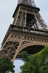 Angled view of the Tour Eiffel Paris France.
