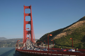 Traffic flows along the Golden Gate Bridge.