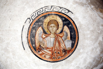 old religious paintings in romanian orthodox monastery