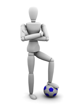 Quality render of a mannequin standing on a soccer ball