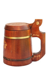 The wooden pub mug, fretwork, russian homecraft, isolated