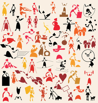 Women doing all kind of activities inside and outside