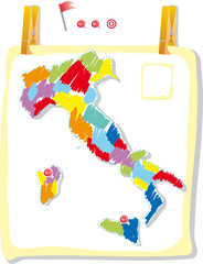 Italy map in colored style attach on a poster wall.