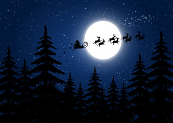 Santa Claus flying in the Christmas night