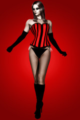 Digital Woman in Corset and Fishnet Stockings