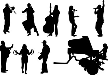musician silhouettes, collection for designers - obrazy, fototapety, plakaty
