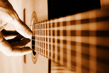 acoustic guitar closeup with strings
