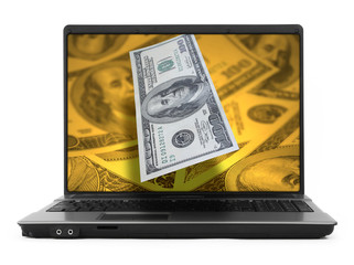 notebook with dollars on white, photo inside is my property