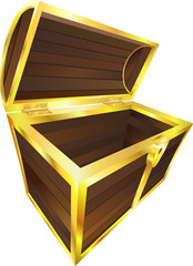Empty wooden treasure or pirate chest