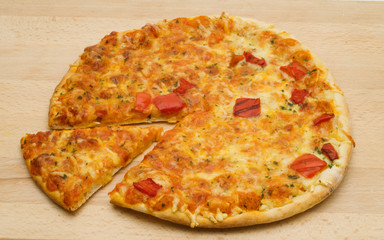 slice pizza on the breadboard