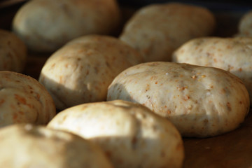 Several buns on a tray