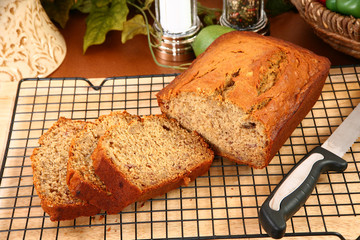 Hand made banana bread in kitchen or restaurant.