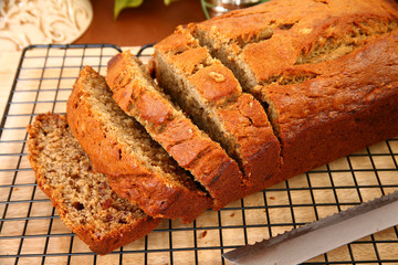 Hand made banana bread in kitchen or restaurant.