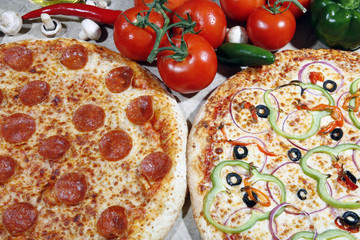 pepperoni and vegetarian pizza